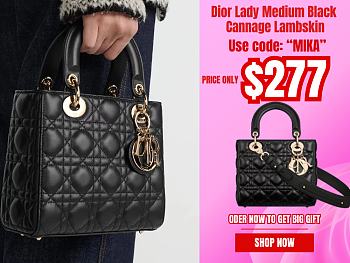 	 Dior Lady Medium Black Cannage Lambskin - 24 x 20 x 12 cm