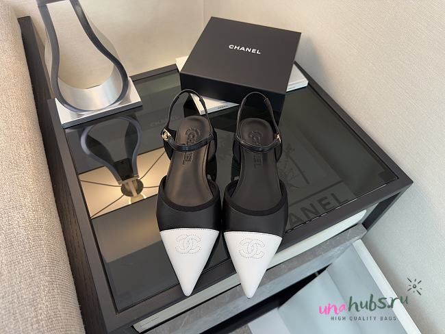 Chanel Slingback Black White Flat - 1