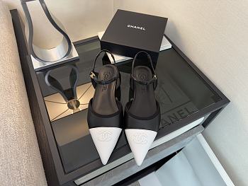 Chanel Slingback Black White Flat
