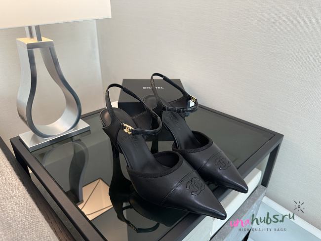 Chanel Slingback Full Black Heel 8.5cm - 1