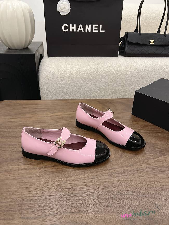 Chanel Calfskin Patent Mary Janes Flats Pink - 1