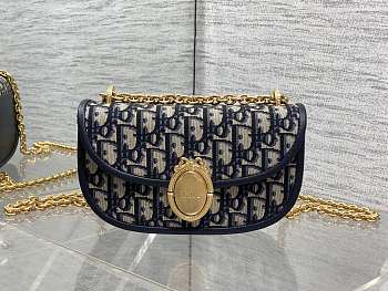 Dior Small Médaillon Flap Bag with Chain Blue 21x12x5.5cm
