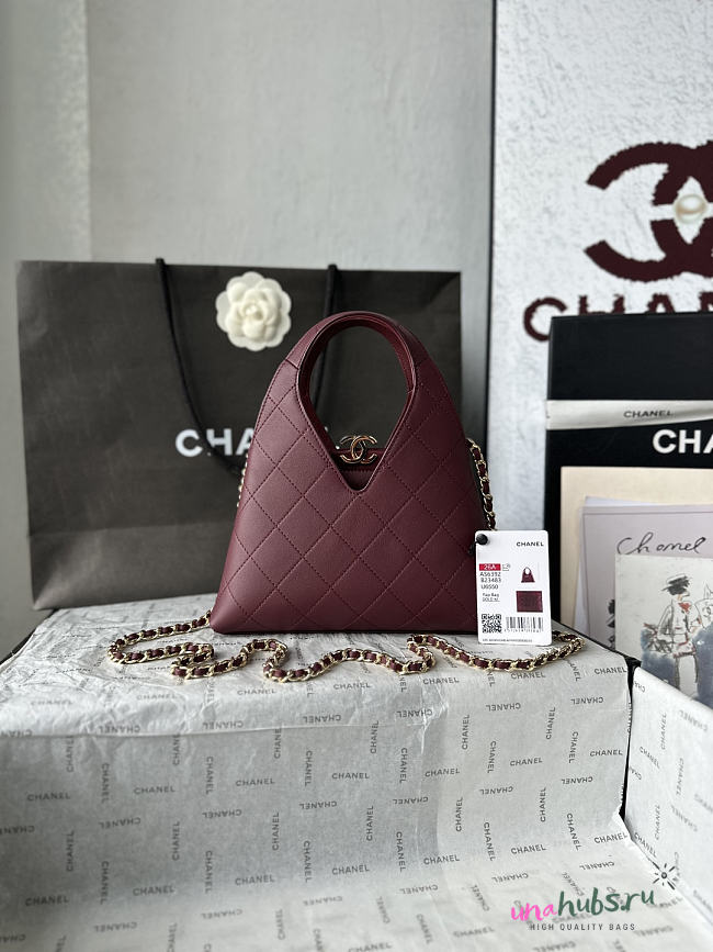Chanel Small Shopping Bag Lambskin Gold Burgundy 23x23x7cm - 1