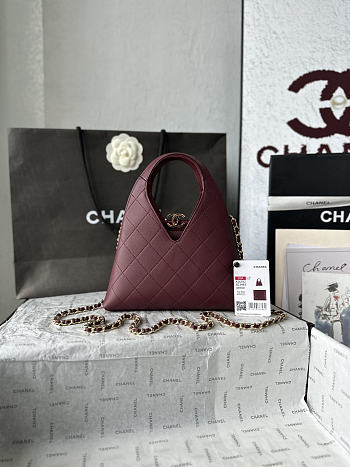 Chanel Small Shopping Bag Lambskin Gold Burgundy 23x23x7cm