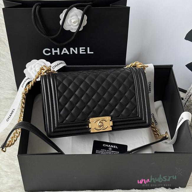 Chanel Medium Le boy Bag Black Caviar Gold 25cm - 1