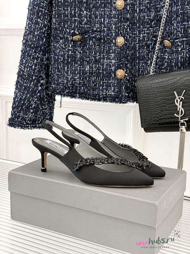 Balenciaga Manolo Blahnik 50mm Slingback in black satin - 1