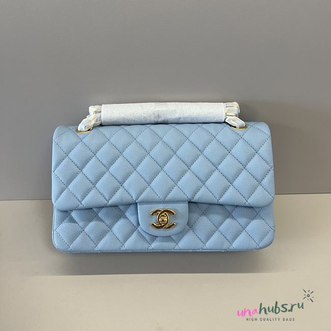 Chanel Flap Bag Light Blue Caviar Gold 25cm - 1