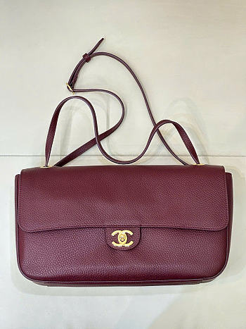 Chanel Maxi Flap bag Calfskin Gold-Tone Burgundy 32x19.5x10cm
