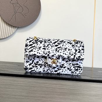 Chanel Medium Flap Bag White Black Calf Hair Gold 25cm