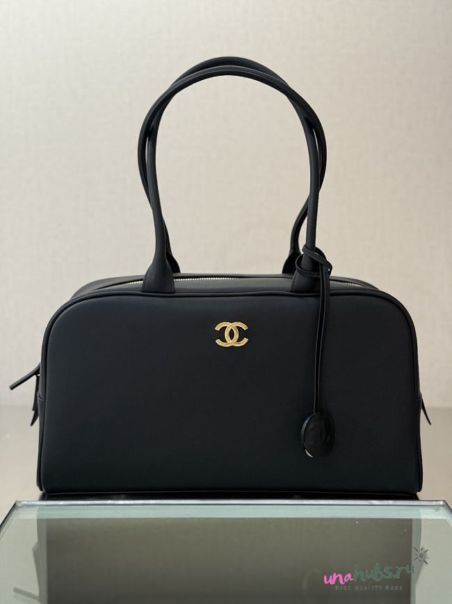 Chanel Large Bowling Bag Calfskin Gold Black 35.5x19x12.5cm - 1