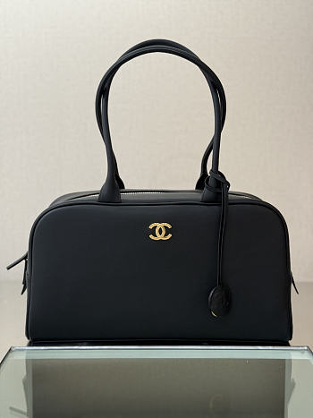 Chanel Large Bowling Bag Calfskin Gold Black 35.5x19x12.5cm