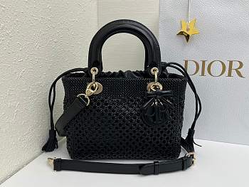 Dior Medium Lady Bag Black Woven Calfskin 24x21x12cm