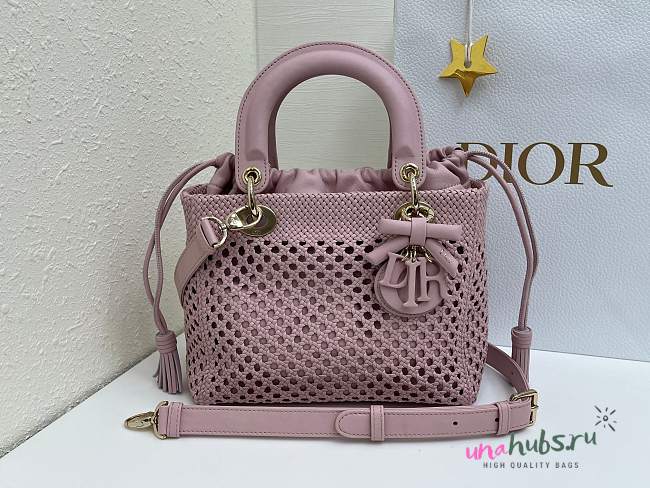 Dior Medium Lady Bag Pink Woven Calfskin 24x21x12cm - 1