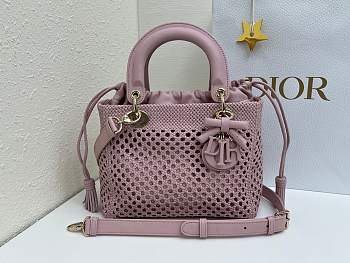 Dior Medium Lady Bag Pink Woven Calfskin 24x21x12cm