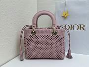 Dior Medium Lady Bag Pink Woven Calfskin 24x21x12cm - 3