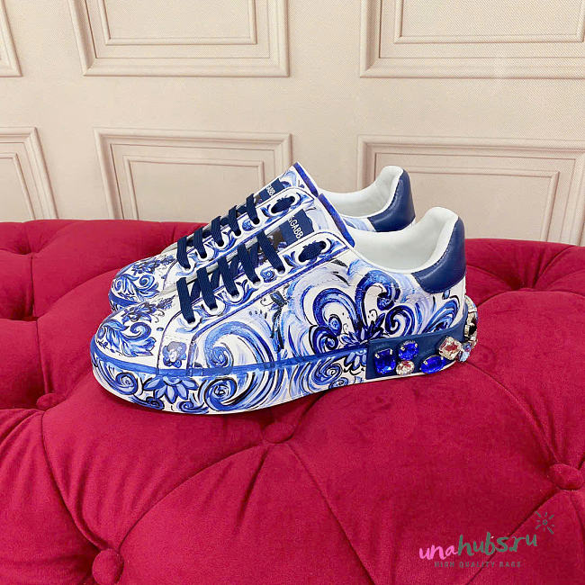 Dolce & Gabbana Majolica-print calfskin Portofino sneakers - 1