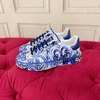 Dolce & Gabbana Majolica-print calfskin Portofino sneakers