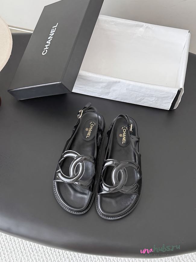 Chanel Sandals in Black Crumpled Shiny Lambskin - 1