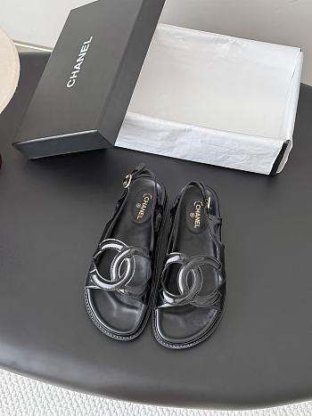 Chanel Sandals in Black Crumpled Shiny Lambskin