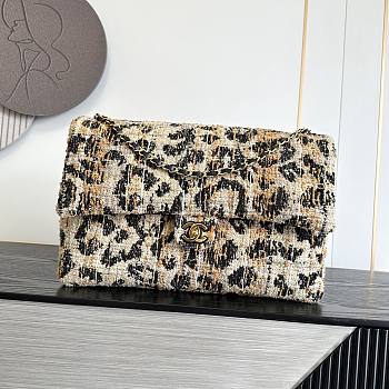 Chanel Large flap bag Tweed gold Brown black white 38.5x26x11cm