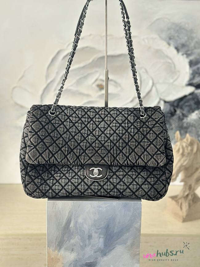 Chanel Denim Denimpression Flap Grey Black 39x26x11cm - 1