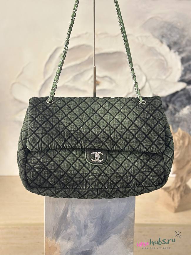 Chanel Denim Denimpression Flap Green Black 39x26x11cm - 1