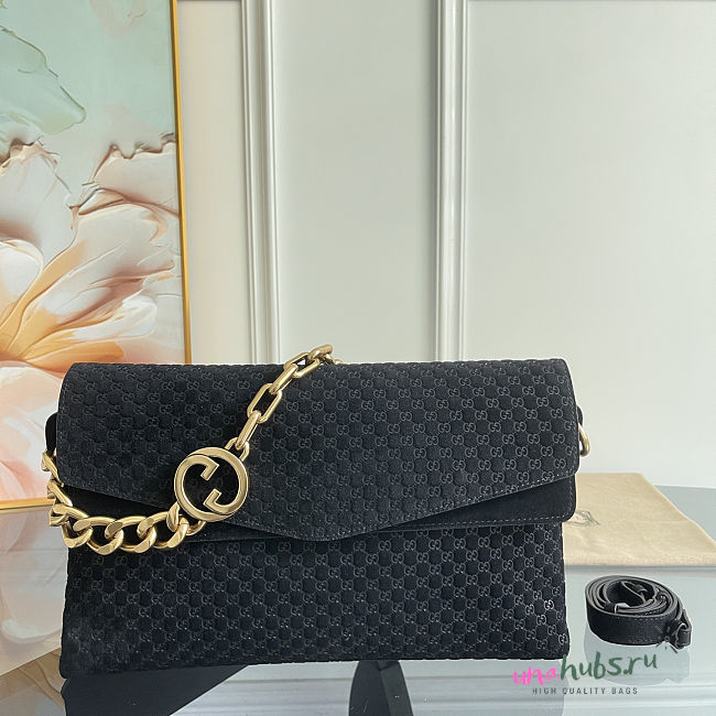 Gucci Large Chain Shoulder Bag in Black Suede 36x19.5x9.5cm - 1