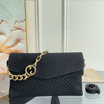 Gucci Large Chain Shoulder Bag in Black Suede 36x19.5x9.5cm