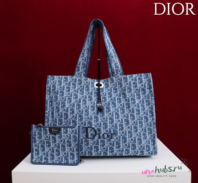 Dior Dioriviera Medium Spongy Book Tote Blue 36x24x20cm - 1