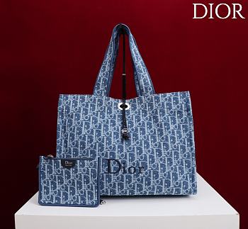 Dior Dioriviera Medium Spongy Book Tote Blue 36x24x20cm