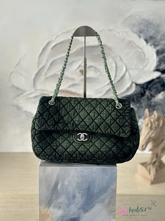 Chanel Denim Denimpression Flap Green Black 33x20x10cm - 1