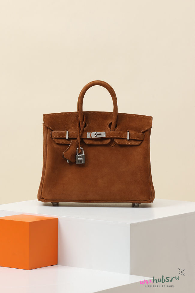 Hermes Birkin 25 Brown Suede Silver 25cm - 1
