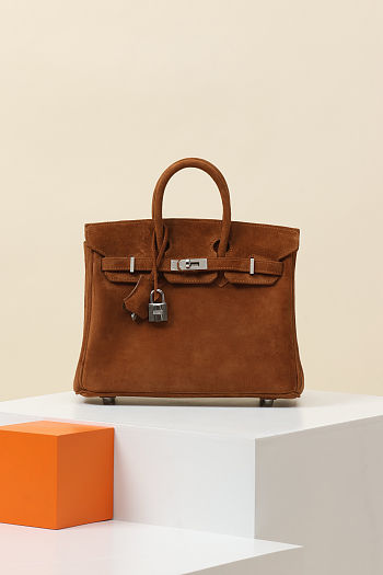 Hermes Birkin 25 Brown Suede Silver 25cm