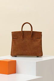 Hermes Birkin 25 Brown Suede Silver 25cm - 3