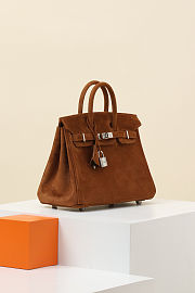 Hermes Birkin 25 Brown Suede Silver 25cm - 2