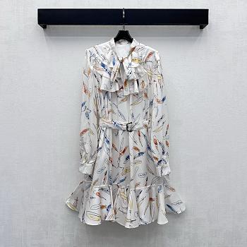 Burberry Rhiannon Feather-Print Silk Neck-Scarf Blouse