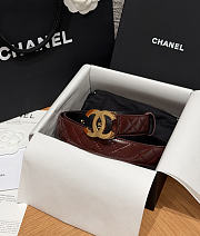 Chanel Leather Belt Burgundy Gold 30mm - 1