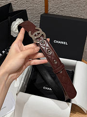 Chanel Leather Belt Burgundy Silver 30mm - 3