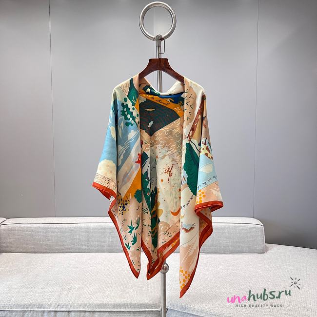Hermess Scarf Le Livre d'Esope shawl 136x137cm - 1