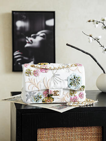 Chanel Flap bag white colorful floral 25cm