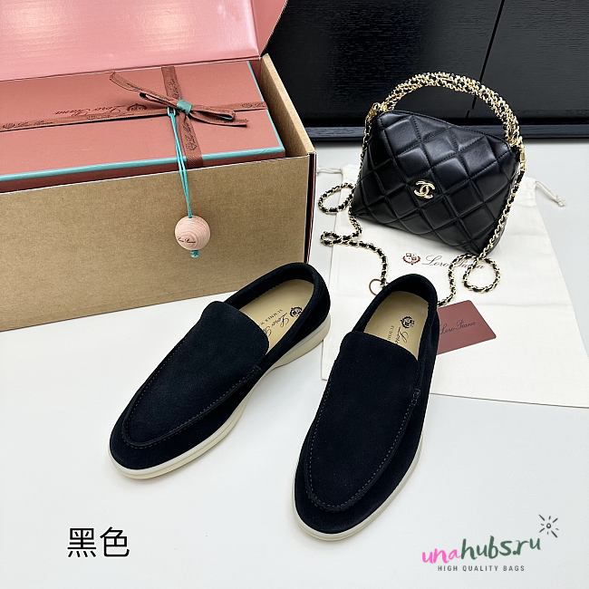 Loro Piana Summer Walk Loafer Black Suede - 1