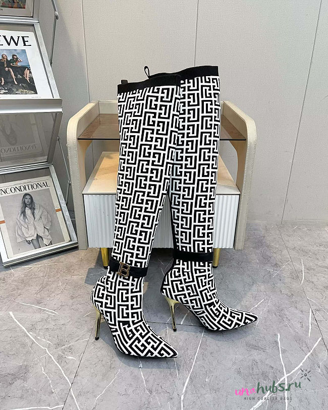 Balmain Raven Monogram thigh-high Boots - 1