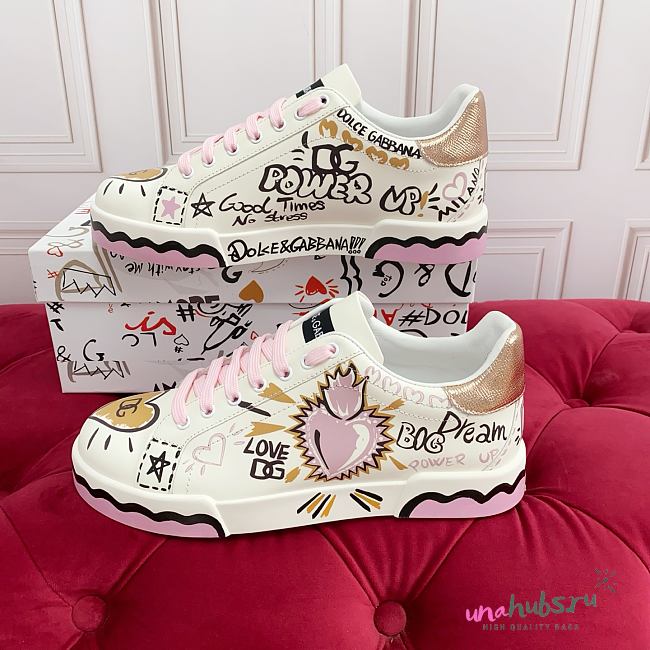 Dolce & Gabbana Portofino Doodle Leather Low-Top Sneakers - 1
