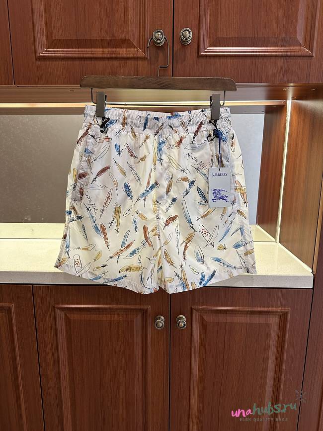 Burberry Feather Print Cotton Shorts - 1