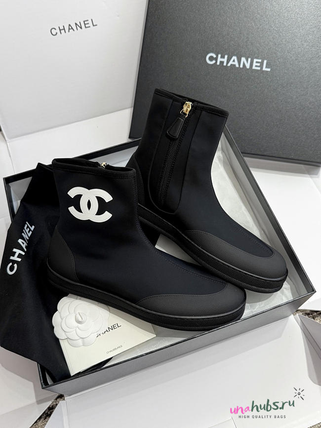 Chanel Ankle boots Mixed fibers Black & white - 1