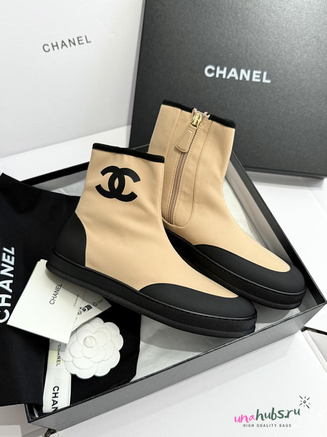 Chanel Ankle boots Mixed fibers Black & Beige - 1
