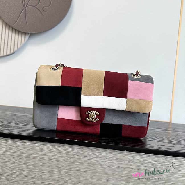 Chanel Flap Bag Suede Calfskin Beige Gray Red Black 24.5x13.5x5cm - 1