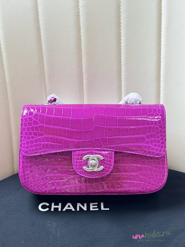 Chanel Flap Bag Fuchsia Crocodile Silver 20cm - 1