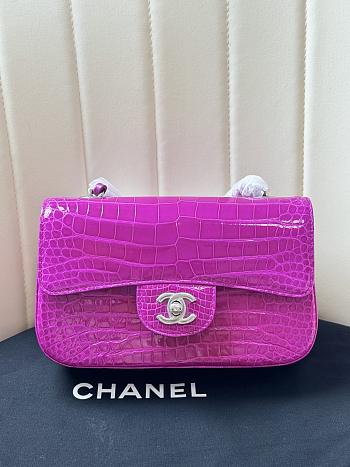Chanel Flap Bag Fuchsia Crocodile Silver 20cm