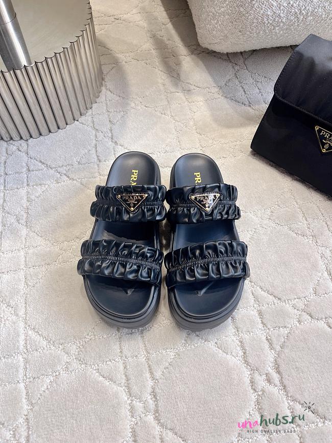 Prada Matelassé nappa leather flatform Black slides - 1